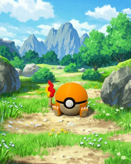 FanArt sfera arancione con coda di fuoco e zampe